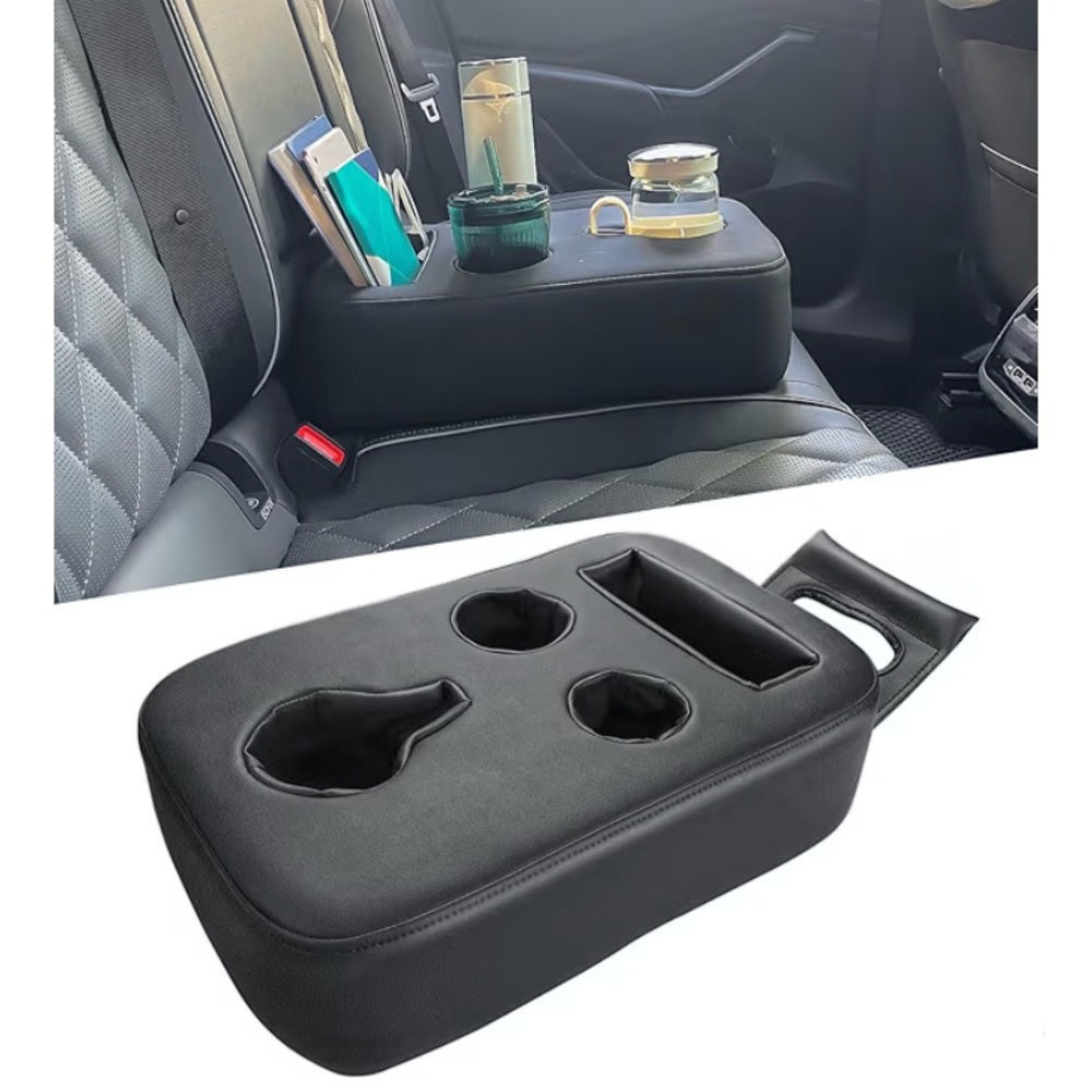 Black Leather Car Organizer Back Seat Cup Holder Snack Phone Storage Pocket